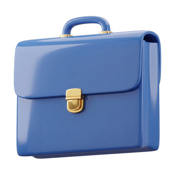 Blue briefcase with gold tone latch and handle a 3d rendering on transparent background
