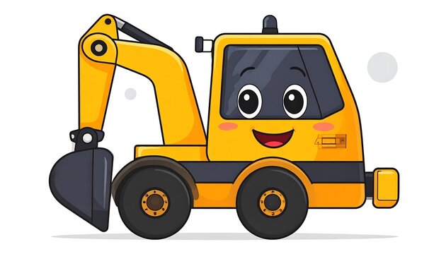 Yellow cartoon bulldozer construction vehicle smiling.