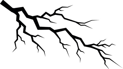 Obraz premium Black silhouette crack or lightning bolt on white background, abstract vector graphic element