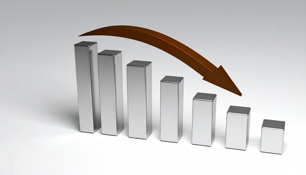 3D bar chart with arrow showing continuous downward trend