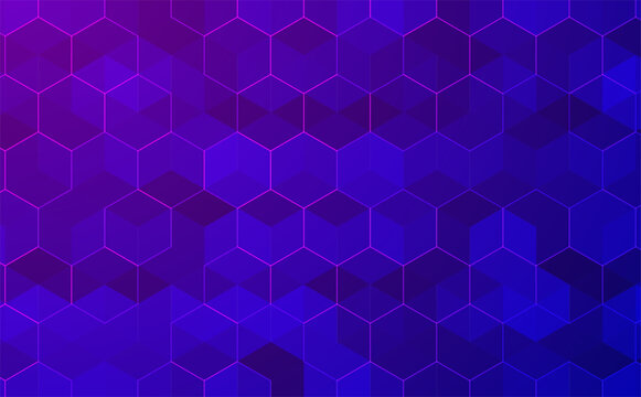 Abstract Purple Hexagon Background with Digital Technology Geometric Patterns