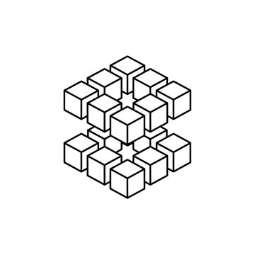 Abstract geometric cube structure illusion, impossible object line art
