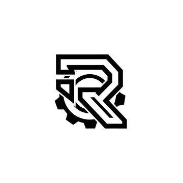 Abstract R Letter Logo with Gear Element, Modern Geometric Design, Industrial Style