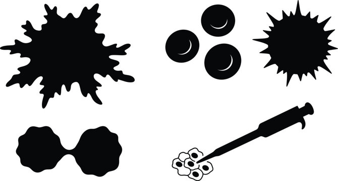 Microbiology Lab and Blood Cell Division Silhouette Set for Scientific Infographics Medical