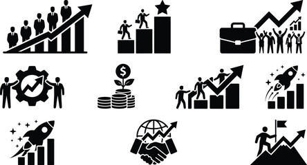 Obraz premium Business Growth and Career Success Icon Set for Web Infographics and Presentations