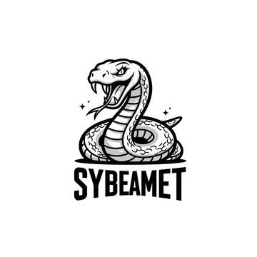 Aggressive Cobra Snake Logo - Black and White Illustration, Danger Symbol