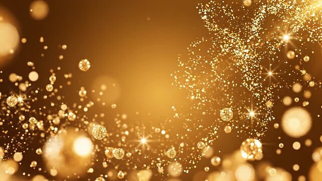 Abstract golden glitter bokeh background with sparkling lights and magical glowing particles