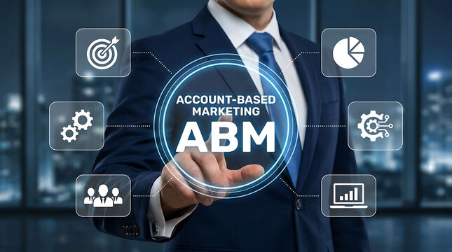 Businessman touching virtual screen with account based marketing ABM text