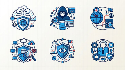 Cybersecurity icons set with digital security concepts and data protection elements. © pono