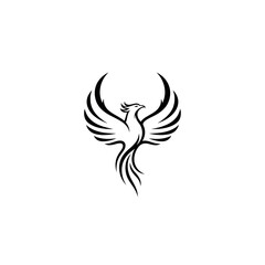 Fototapeta premium Black Phoenix Silhouette Logo, Mythical Bird Emblem, Abstract Firebird Design
