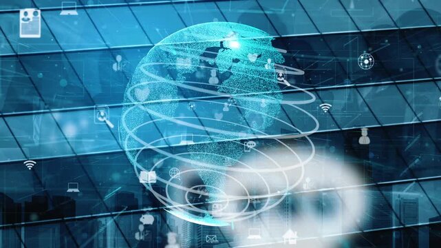 A visually striking representation of a globe surrounded by social media icons and technology symbols, set against a futuristic grid background depicting modern connectivity. Xenic