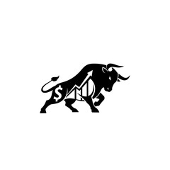 Fototapeta premium Bull Silhouette with Upward Arrow and Financial Graph - Stock Market Growth Concept