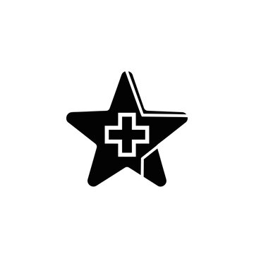 Black star icon with white medical cross inside, isolated on white background