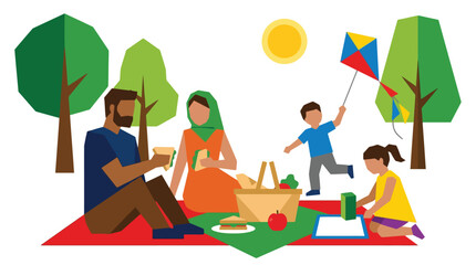 Family picnic with kite flying in the park children lifestyle recreation