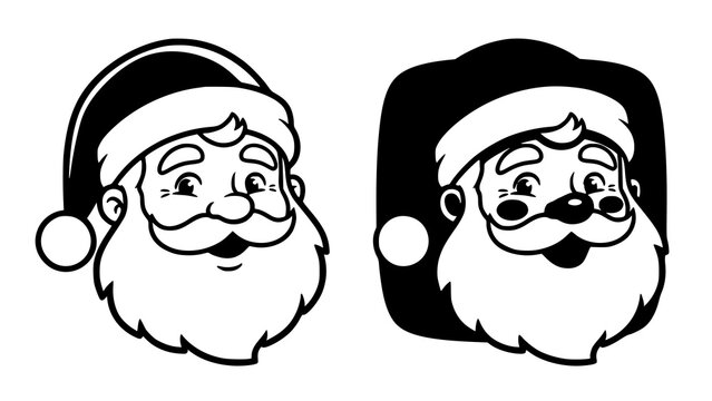 Two stylized santa claus face icons isolated on white background for holiday