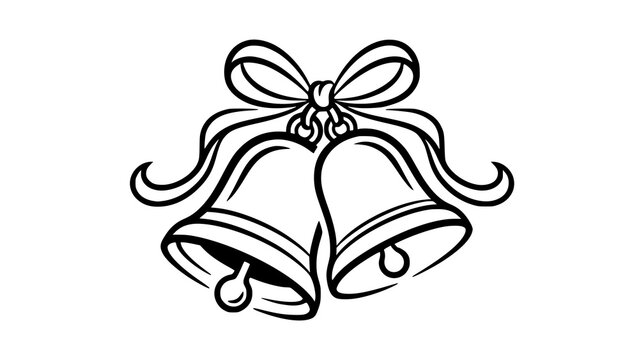 Two christmas bells decorated with a ribbon bow line art illustration, christmas