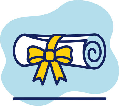 Flat Illustration of a Graduation Diploma Scroll Tied with Yellow Ribbon