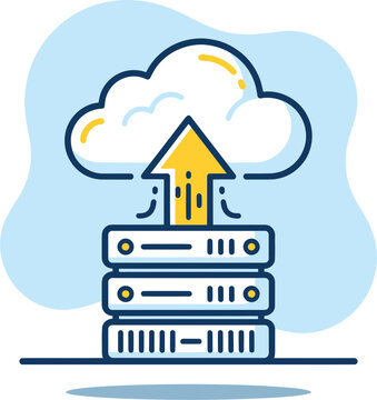 Cloud Computing Upload Icon with Server Rack and Upward Arrow Illustration