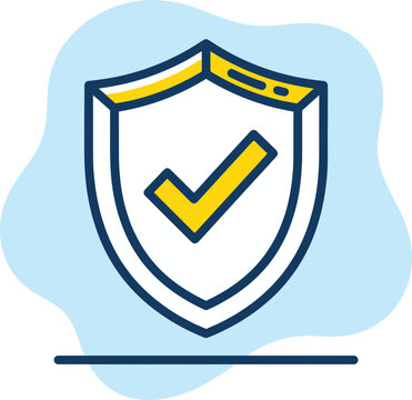 Security shield icon with yellow checkmark for protection concept