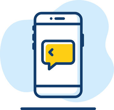 Smartphone Illustration with Yellow Chat Bubble Icon on Blue Background