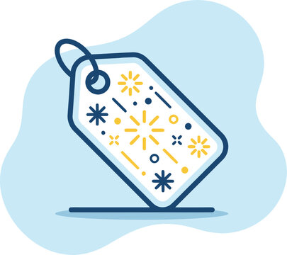 Stylized Holiday Gift Tag Icon with Sparkle Design on Blue Backdrop