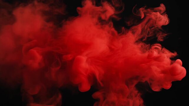 Dense red smoke swirling dynamically against a black background