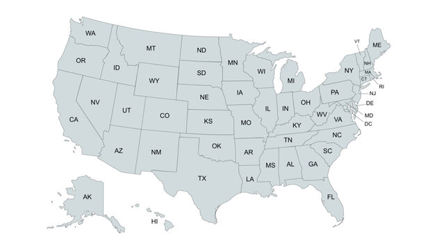 Political map of the united states showing all 50 states and their twoletter postal abbreviations