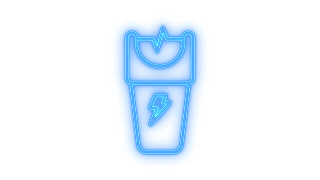 Colorful neon icon of an electroshock stun gun weapon for self defense and security isolated on transparent background for digital design and web applications