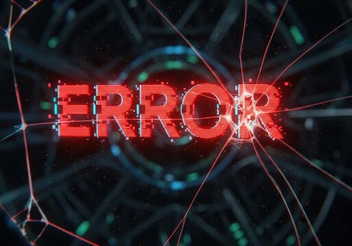 Digital glitch error message with cracked screen effect