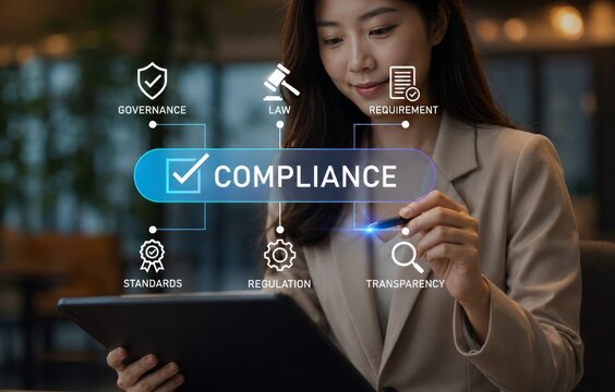 Regulatory Compliance and Business Standards Concept, Professional Reviewing Checklist for Policy Implementation and Corporate Risk Management
