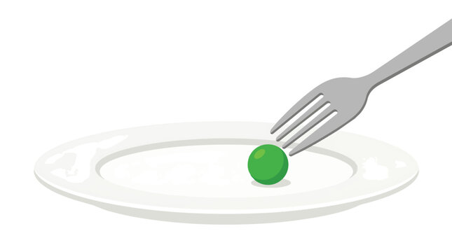 Green pea on plate with fork dieting concept flat vector illustration for nutrition and weight loss blogs