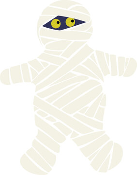 Cute cartoon mummy character for Halloween decoration, isolated on transparent background.