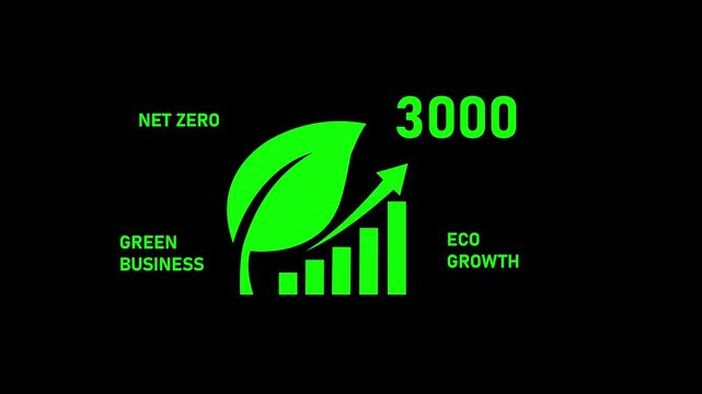 Green business net zero eco growth 3000 carbon footprint reduction animation sustainability