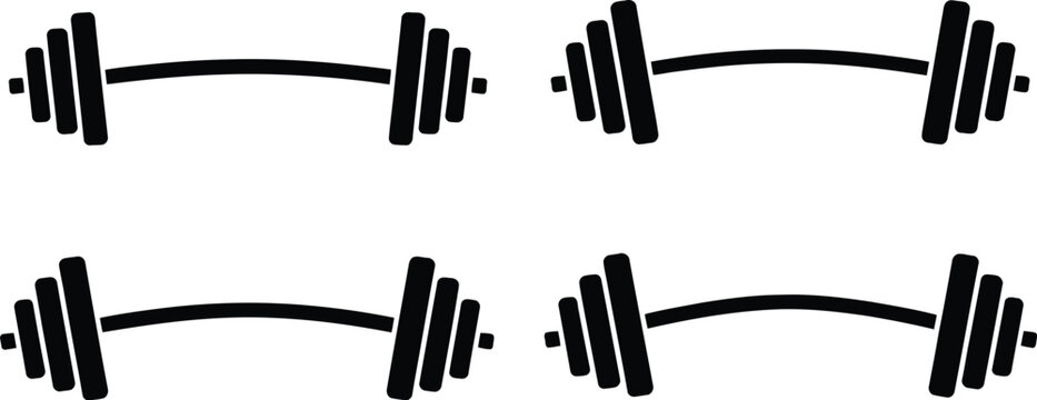 Gym dumbbell and barbell icon set with black fitness equipment vector illustration