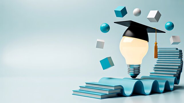 Creative learning concept with light bulb books and educational innovation