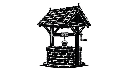 Black and white well with a roof © EmayetHossen