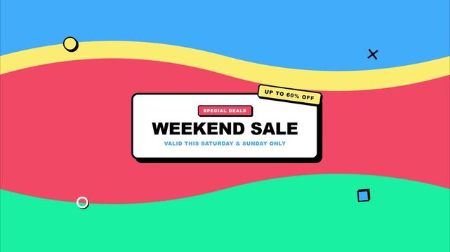 Weekend Sale Special Deal Promotion Colorful Abstract Wave Flat Motion Graphics Marketing Social Media E-commerce Retail Digital Banner Commercial Background