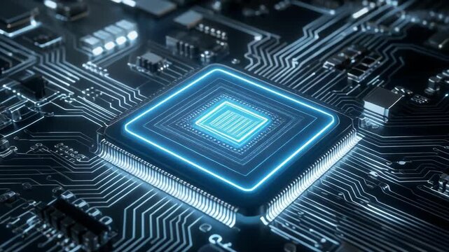 Close-up of a central processing unit on a motherboard circuit board