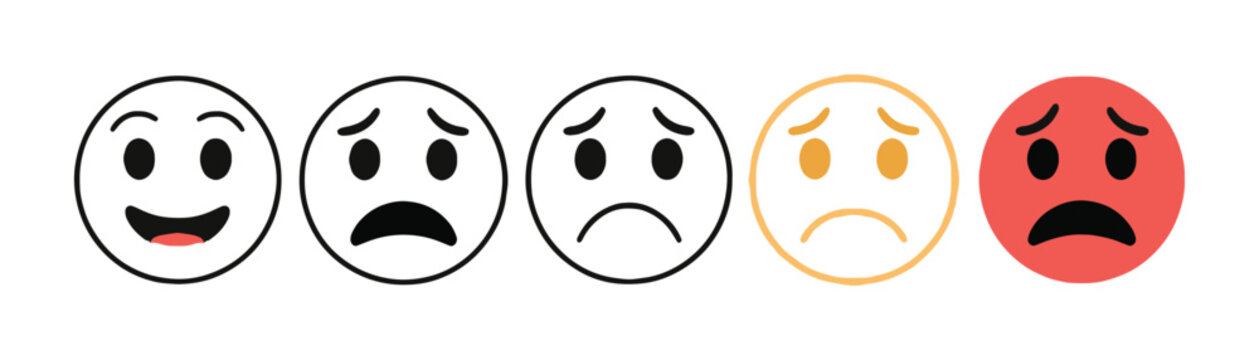 Five emotion faces scale icons showing different expressions from happy to sad.