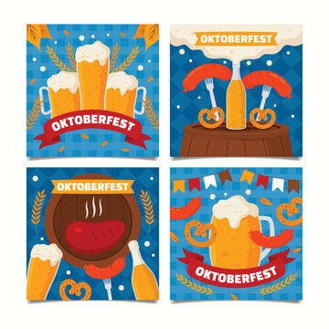 Oktoberfest celebration beer mugs and food illustration