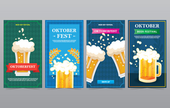 Oktoberfest beer mug celebration vector poster set