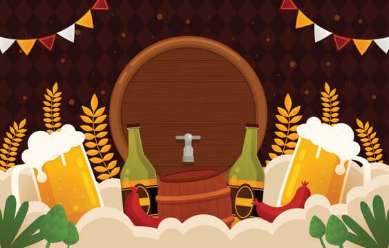 Cheerful beer barrel with festive autumn decorations