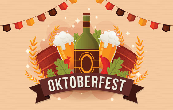 Oktoberfest celebration with beer steins and banner