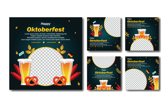 Happy Oktoberfest celebration with beer mugs and pretzels