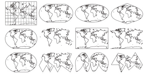 Fototapeta premium World Map Outline Collection Unique Minimal Cartography Vector Designs