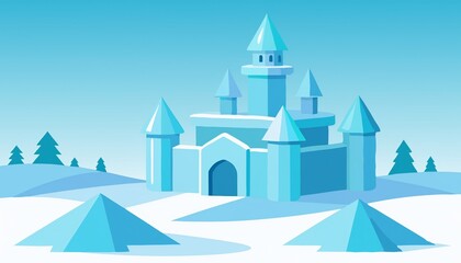 Fototapeta premium snowy landscape with ice castle vector simple 3d isolated illustration