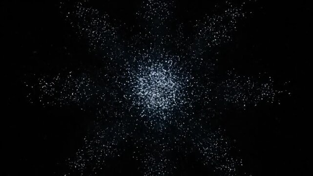 Abstract Starburst Light Particles Expanding and Contracting on Black Background.