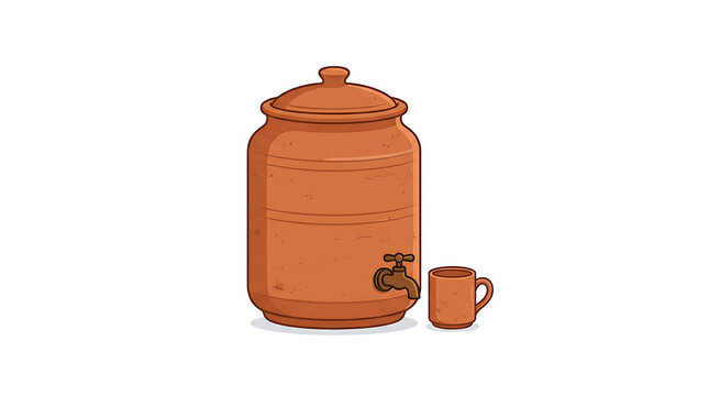 Traditional clay water jug for Islamic rituals and Ramadan. Handcrafted terracotta pot with matching cup for purification and hydration.