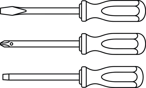 Screwdriver line icon set vector illustration work tool collection flathead crosshead design project.eps