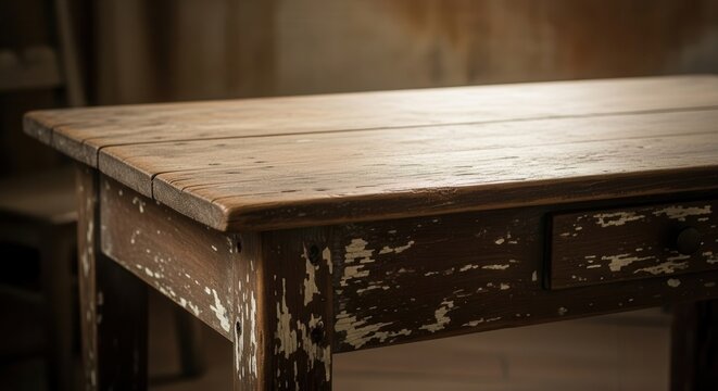 Distressed Wooden Table Surface with Vintage Texture